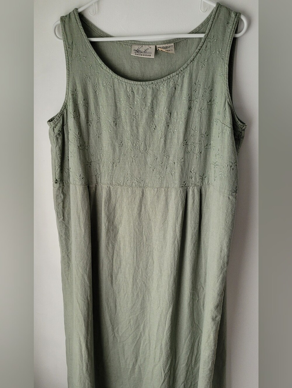 Vintage 90s Kathie Lee Collection Sage Green Embroidered Tank Maxi Dress Size XL